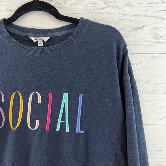 Wildfox Navy Blue Social Embroidered Sweatshirt Size M - Picture 5 of 12